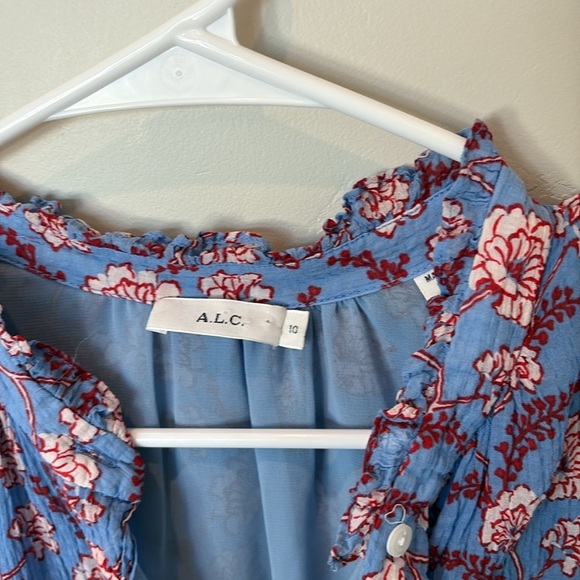 A.L.C Foley Top in Blue & Red Multi Silk Flutter Sleeve Floral Size 10 - Picture 3 of 11
